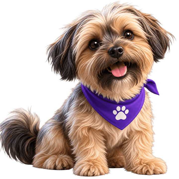 Jasper, a happy Shorkie, after a groom
